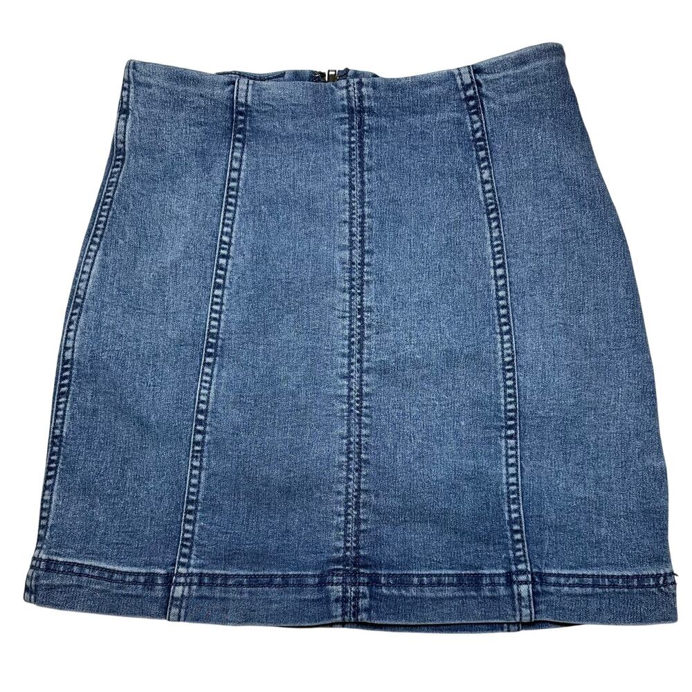 Free People Modern Femme Blue Mini Skirt Denim Stretch Chambray Boho Size 0